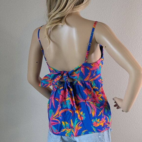 J. Crew Top Size 8 Tropical Floral Tie-back Strappy Flowy Spaghetti Strap #BQ035 - Picture 4 of 16